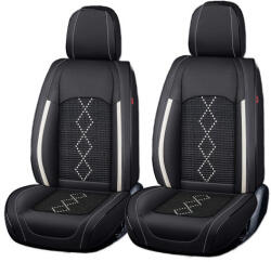 Carguard Huse auto premium 5 locuri Carguard Deluxe piele ecologică perforată și textil - negru - alb (HSA016)