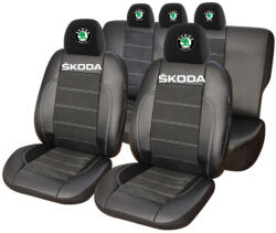 AutoHelix MSA Set Huse Scaune Universale Din Piele Ecologică Si Alcantara Personalizate Cu Skoda, Negre (HLX08649.16)