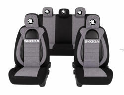 AutoHelix MSA Set Huse Scaune Universale Racing, Gri cu Negru Personalizate cu Skoda Nou (RAC44493.17)