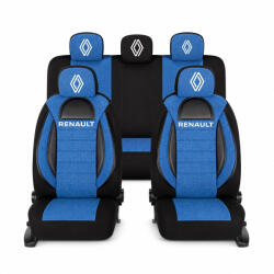 AutoHelix MSA Set Huse Scaune Universale Racing, Albastru cu Negru Personalizate cu Renault Nou (RAC44491.14)