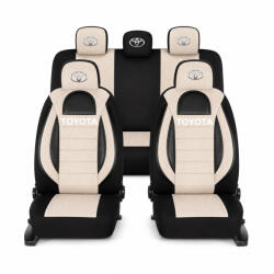 AutoHelix MSA Set Huse Scaune Universale Racing, Bej cu Negru Personalizate cu Toyota (RAC44489.19)