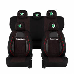 AutoHelix MSA Set Huse Scaune Universale Racing Negru Personalizate cu Skoda (RAC44487.16)