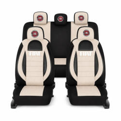 AutoHelix MSA Set Huse Scaune Universale Racing, Bej cu Negru Personalizate cu Fiat (RAC44489.4)