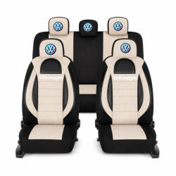 AutoHelix MSA Set Huse Scaune Universale Racing, Bej cu Negru Personalizate cu Volkswagen (RAC44489.20)