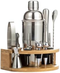 Lewei Kit complet pentru barmani Lewe MC-M12, Suport bambus, 12 piese, 500 ml Set barman pentru preparare bauturi, Otel inoxidabil (sid640)