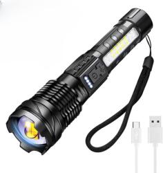 Boruit Lanterna de mare putere Boruit YHX-0450 Ultra-Bright A76 2000 lumeni, cu LED-uri laterale, lumina rosie, rezistenta la apa, incarcare USB, zoom, focalizare, reincarcabila, afisaj , neagra (sid561)