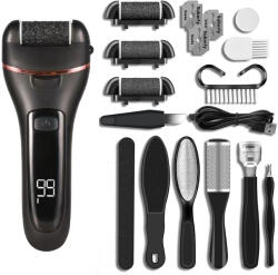 Arvada Pila electrica set 10 bucati pentru talpi si calcaie Arvada® DrSkin V-601, Display Digital, Led, Acumulator 1200 mAh, Incarcare USB, Impermeabil, 3 role, 2000 rpm, Accesorii incluse, Indepartare piele