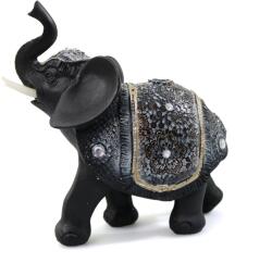 Ella Home Statueta Black Elephant Silver din rasina, Negru, 14cm (2388)