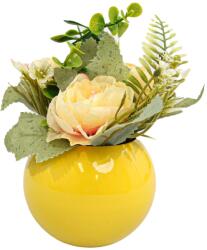  Vaza Rotunda Cu Flori, Galben cu roz, Plastic, 17Cm - Roz, Plastic, 17cm (2079)