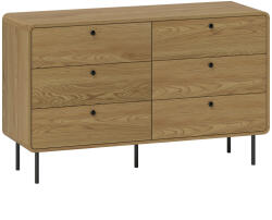 HOMCOM Comodă 6 sertare mobilier de depozitare stil modern colțuri rotunjite și picioare din oțel 120 x 40 x 75cm efect lemn de stejar | Aosom Romania (83D-061V00AK) Comoda