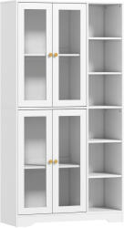 HOMCOM Bufet înalt pentru bucătărie, vitrină bufet cu 4 uși cu închidere silențioasă din sticlă securizată, 90x35x172cm, alb | Aosom Romania (83A-353V00WT)
