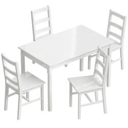 HomCom Set de dining 5 piese pentru 4 persoane, masă dreptunghiulară și scaune din lemn masiv, pentru spații mici, alb | Aosom Romania (83A-090V00WT)