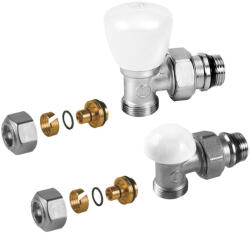 GIACOMINI R25K sarok kézi radiátorszelep szett, 1/2", 2db 16x2mm műanyagcső csatlakozóval (CVDAX128)
