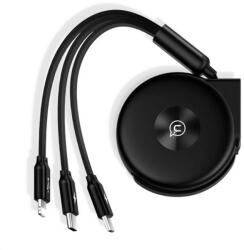USAMS U20 adatkábel 3in1 Type-C - Type-C/lightning/microUSB csévélhető 100cm Fekete SJ280USB01 (SJ280USB01)