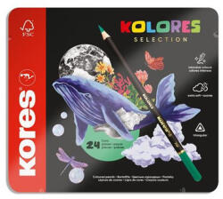 Kores Színes ceruza készlet, háromszögletű, fém doboz, KORES "Kolores Selection", 24 különböző szín 24 db (IK93325)