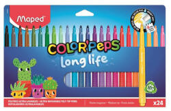 Maped Filctoll készlet, 3, 7 mm, kimosható, MAPED „Color'Peps Long Life 2, 24 különböző szín 24 db (IMA844002)