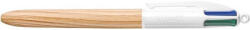 BIC Golyóstoll, 0, 32 mm, nyomógombos, négyszínű, BIC "4 Colours Wood Effect (BC508964) - fapadospatron