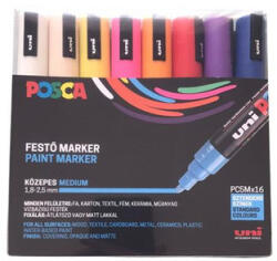 uni Dekormarker készlet, 1, 8-2, 5 mm, UNI "Posca PC-5M", 16 különböző szín (TUPC5M16DB) - fapadospatron