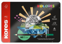 Kores Színes ceruza készlet, háromszögletű, fém doboz, KORES "Kolores Selection", 50 különböző szín (IK93351) - fapadospatron