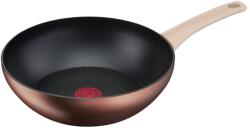 Tefal Tigaie wok Tefal Eco-Respect G2541902, 28 cm, aluminiu, înveliș antiaderent Titanium Pro, compatibil cu inducția, tehnologia Thermo-Signal, bază Thermo-Fusion, maro (G2541902)