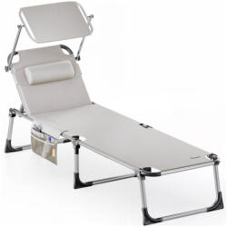 Debau Kerti nyugágy krémszínű 210x61x35cm alumínium napozóágy napellenzővel