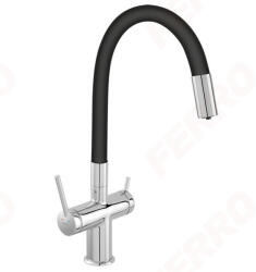 Panitalai Ferro FILTRATA konyhai csaptelep szűrt vízhez, króm, fekete flexibilis kifolyócsővel (BFT41B)