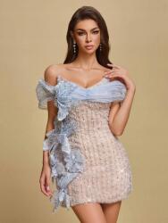 Shein Bézs-kék Mini Ruha Dekoratív Elemek Nyitott Vállak Shein L