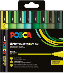 uni Marker varf 1.8-2.5 mm, nuante de verde, UNI Posca PC-5M, 8 culori/set
