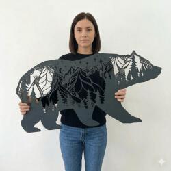  Fali dekoráció, medve minta 100x50 cm, 3 mm HDF - Antracit lézerrel vágott FP-36
