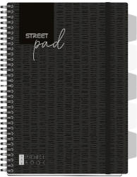 STREET Pad Spirálfüzet A/4 vonalas 100 Lapos Regiszteres Fekete (V0104298)