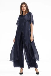 Shopika Compleu cu pantaloni lejeri si bluza fluida in colturi lungi, din matase si vascoza, bleumarin Talie unica