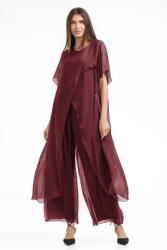 Shopika Compleu cu pantaloni lejeri si bluza fluida in colturi lungi, din matase si vascoza, bordo Talie unica