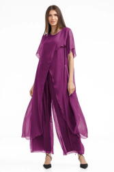 Shopika Compleu cu pantaloni lejeri si bluza fluida in colturi lungi, din matase si vascoza, mov zmeura Talie unica