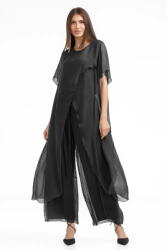 Shopika Compleu cu pantaloni lejeri si bluza fluida in colturi lungi, din matase si vascoza, gri inchis Talie unica