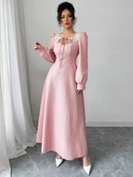 Shein Rózsaszín Ruha Maxi Textúra Kerek Nyakú Csipke Hosszú Ujjú Shein 44