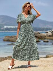 Shein Zöld Maxi Ruha V-nyakkivágással Rövid Ujjú Fehér Gombos Minták Shein S