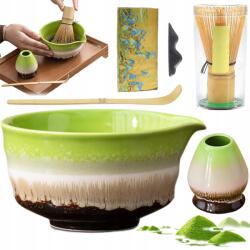 Bedee Matcha Ceremónia Szett Tál Kanál Állvánnyal Törölközővel Zöld (AUTENTYCZNY ZESTAW MATCHA )