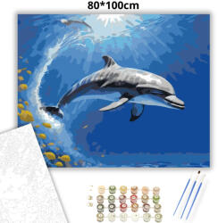  Delfin és Halak a Hullámok Alatt - számfestő készlet - 80×100 cm (Keret nélkül)