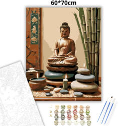  Buddha Szobor Gyertyákkal és Bambusszal - számfestő készlet - 60×70 cm (Keret nélkül)
