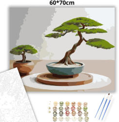  Bonsai és Kavicsmintás Zen Kert - számfestő készlet - 60×70 cm (Keretre feszítve)