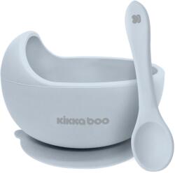 KikkaBoo Szilikon tál tapadókoronggal és kanállal, kék