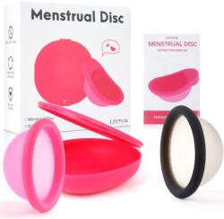 Linovit Set 2 Discuri Menstruale Reutilizabile + Cutie de Depozitare, Linovit®, Silicon de Uz Medical, Marime L, Roz/Negru - L (CM7L)