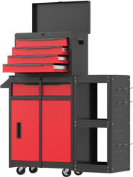 HomCom Carucior pentru scule pe roți 3 în 1 cu 5 sertare și dulap inferior panouri perforate și încuietoare Negru și Roșu | Aosom Romania (B20-135V00MX)
