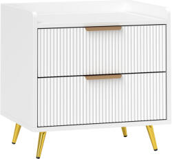 HOMCOM Noptieră pentru Dormitor, cu 2 Sertare Canelate, Picioare Metalice Aurii, pentru Living, 50x40x50 cm, Albă | Aosom Romania (831-897V00WT)