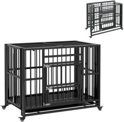 PawHut Cusca pentru câini, Cușca pentru animale de companie, incl. tavă detașabilă, blocare, roți universale, 94 cm x 58 cm x 78 cm, Negru | Aosom Romania (D02-165V00BK)