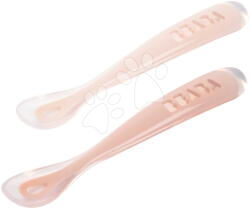 Beaba Primele lingurițe de antrenament First Age Silicone Spoons Cotton Candy Sorbet Duo Beaba din silicon pentru hrănire individuală, într-un ambalaj practic, 2 bucăți, roz, de la 4 luni (BE913621) Set pentru masa bebelusi