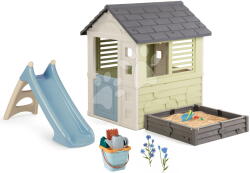 Smoby Set căsuță cu loc de nisip și tobogan cu apă de 90 cm Square Playhouse Life Smoby extensibil cu set găleată Hrad (SM810740A-5) Casuta pentru copii