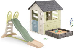 Smoby Set căsuță cu nisipar și tobogan de apă 2, 3 m Square Playhouse Life Smoby extensibil cu 3 ferestre și 2 tobogane cu filtru UV (SM810740A-8) Casuta pentru copii