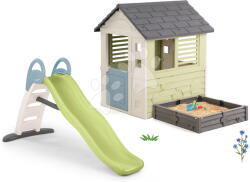 Smoby Set căsuță cu nisipar și tobogan de 2 metri cu jet de apă Square Playhouse Life Smoby extensibil cu 3 ferestre și 2 tobogane cu filtru UV (SM810740A-7) Casuta pentru copii