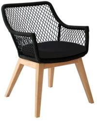  Kerti szék, Garden Chair, fekete/barna, 83 x 60 x 63 cm, teakfa és VIRO Polyfiber, ülőpárnával, időjárásálló, hosszú élettartamú (2NAB2207)